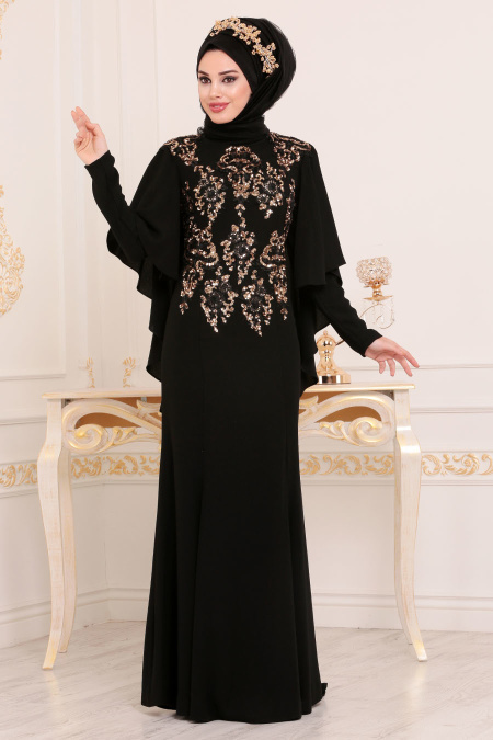 Noir - Tesettürlü Abiye Elbise- Robe de Soirée 81201S