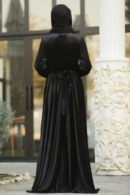 Noir - Tesettürlü Abiye Elbise - Robe de Soirée Hijab - 11030S - Thumbnail