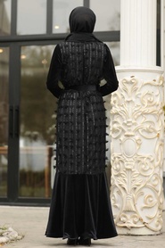 Noir - Tesettürlü Abiye Elbise - Robe de Soirée Hijab - 11031S - Thumbnail