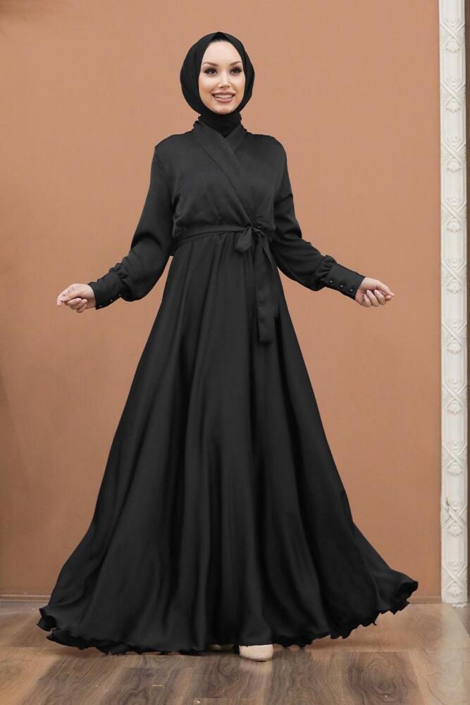 Noir - Tesettürlü Abiye Elbise - Robe de Soirée Hijab - 1418S - 1