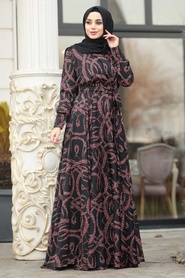 Noir - Tesettürlü Abiye Elbise - Robe de Soirée Hijab - 14680S - Thumbnail