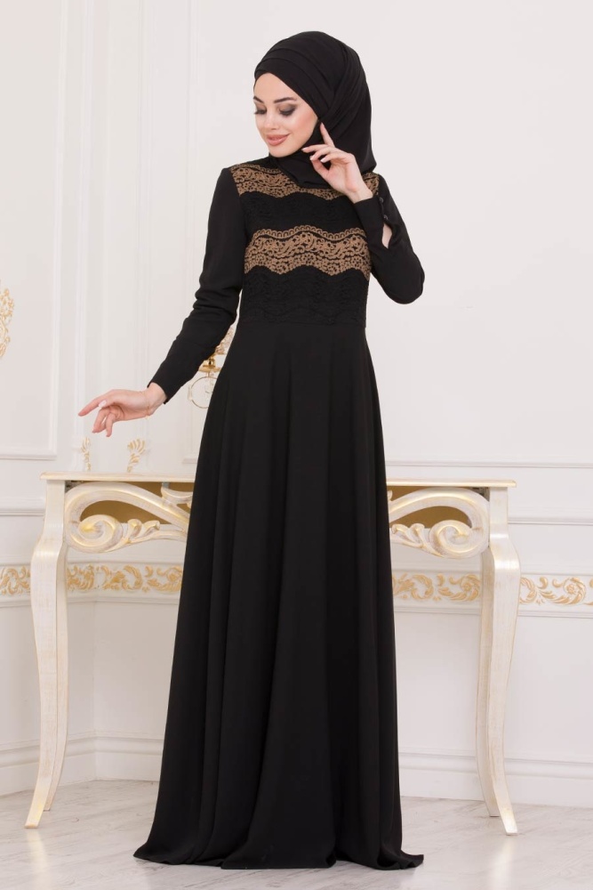 Noir - Tesettürlü Abiye Elbise - Robe de Soirée Hijab - 2005S - 1