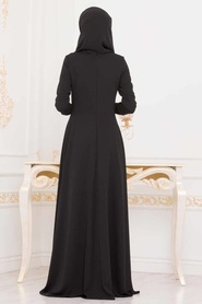 Noir - Tesettürlü Abiye Elbise - Robe de Soirée Hijab - 2005S - Thumbnail