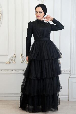 Noir - Tesettürlü Abiye Elbise - Robe de Soirée Hijab - 22220S - 1