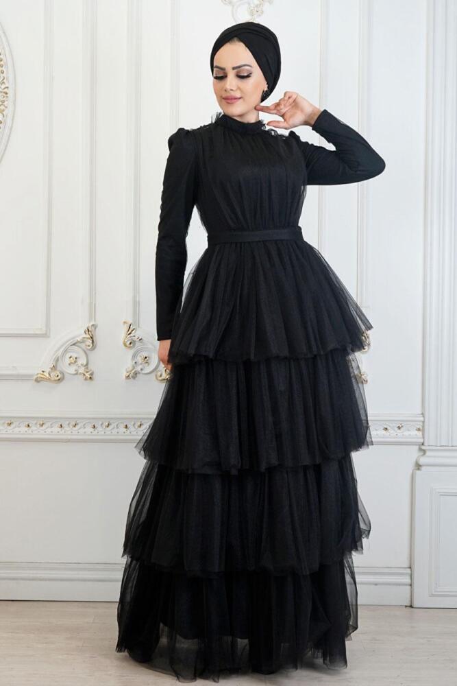 Noir - Tesettürlü Abiye Elbise - Robe de Soirée Hijab - 22220S - 1