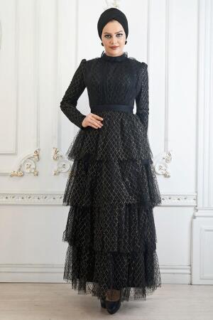 Noir - Tesettürlü Abiye Elbise - Robe de Soirée Hijab - 2230S - 1