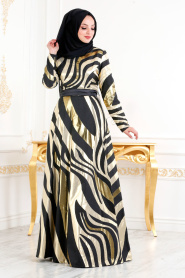 Noir - Tesettürlü Abiye Elbise - Robe de Soirée Hijab 24492S - Thumbnail