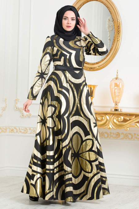 Noir -Tesettürlü Abiye Elbise - Robe de Soirée Hijab 24493S