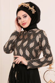 Noir-Tesettürlü Abiye Elbise - Robe de Soirée Hijab 3122S - Thumbnail