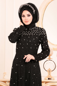 Noir-Tesettürlü Abiye Elbise - Robe de Soirée Hijab 3130S - Thumbnail