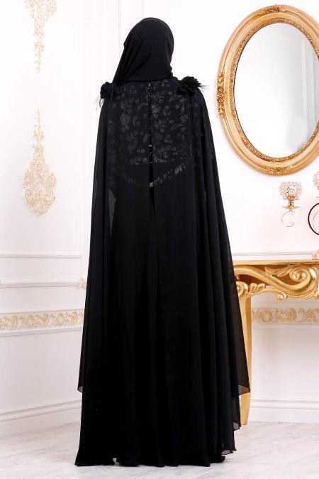 Noir-Tesettürlü Abiye Elbise - Robe de Soirée Hijab 3285S - 2