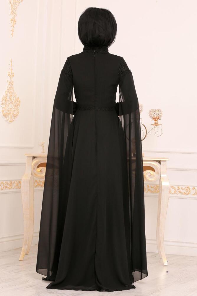 Noir-Tesettürlü Abiye Elbise - Robe de Soirée Hijab 3294S - 3