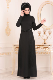 Noir - Tesettürlü Abiye Elbise - Robe de Soirée Hijab 3622S - Thumbnail