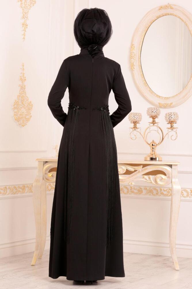 Noir - Tesettürlü Abiye Elbise - Robe de Soirée Hijab 3622S - 3