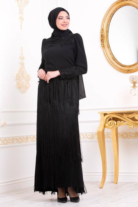 Noir - Tesettürlü Abiye Elbise - Robe de Soirée Hijab 3634S - 2