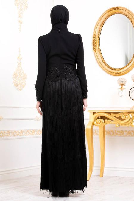 Noir - Tesettürlü Abiye Elbise - Robe de Soirée Hijab 3634S - 3
