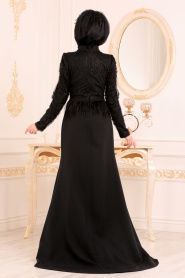 Noir - Tesettürlü Abiye Elbise - Robe de Soirée Hijab 36361S - Thumbnail