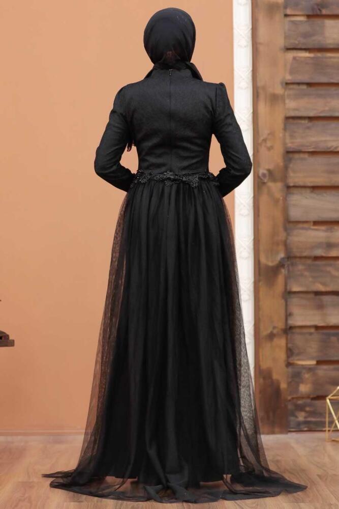 Noir - Tesettürlü Abiye Elbise - Robe de Soirée Hijab 3642S - 2