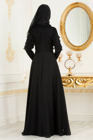 Noir - Tesettürlü Abiye Elbise - Robe de Soirée Hijab 3652S - Thumbnail