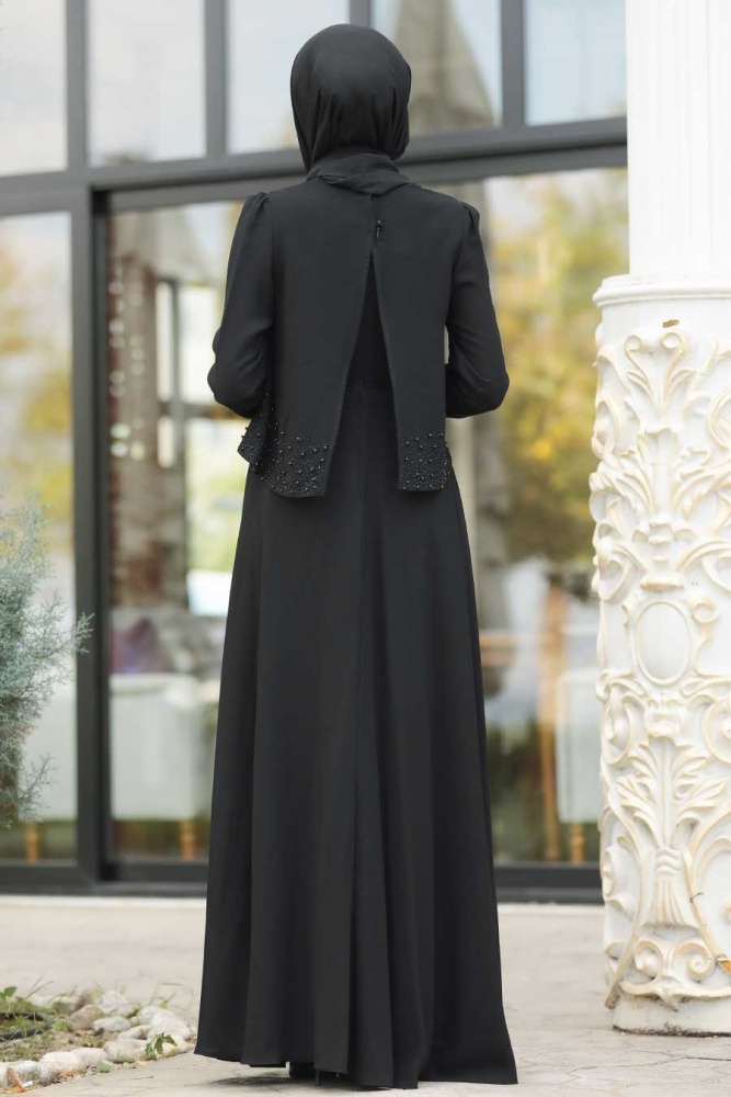 Noir-Tesettürlü Abiye Elbise - Robe de Soirée Hijab 36840S - 2