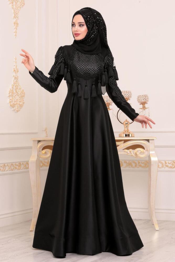 Noir-Tesettürlü Abiye Elbise - Robe de Soirée Hijab 37160S - 2