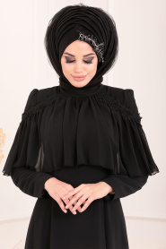 Noir-Tesettürlü Abiye Elbise - Robe de Soirée Hijab 37570S - Thumbnail
