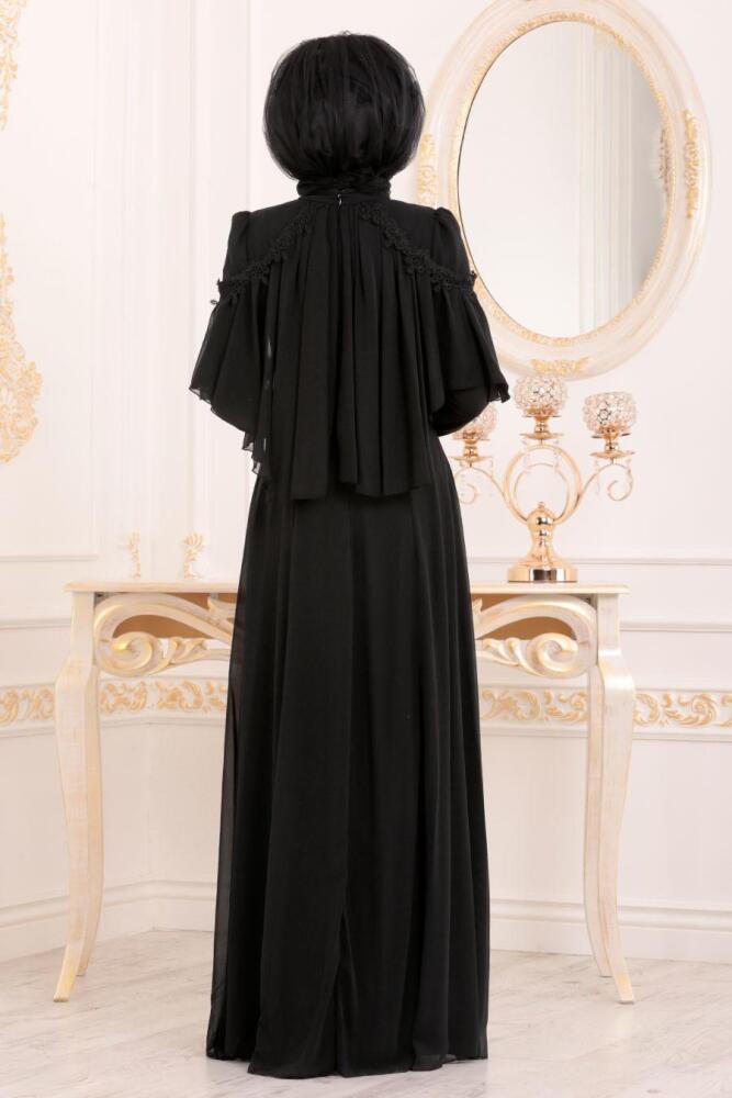 Noir-Tesettürlü Abiye Elbise - Robe de Soirée Hijab 37570S - 3