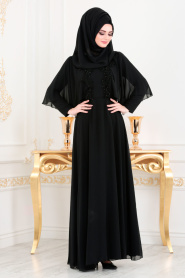 Noir-Tesettürlü Abiye Elbise - Robe de Soirée Hijab 3762S - Thumbnail