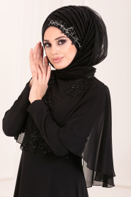 Noir -Tesettürlü Abiye Elbise -Robe de Soirée Hijab 37870S - Thumbnail