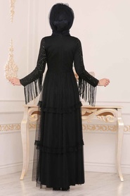 Noir - Tesettürlü Abiye Elbise - Robe de Soirée Hijab - 3823S - Thumbnail