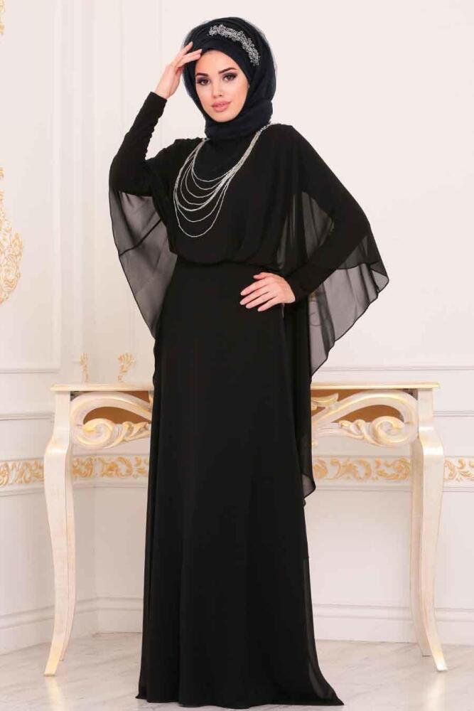 Noir - Tesettürlü Abiye Elbise - Robe de Soirée Hijab - 3829S - 1