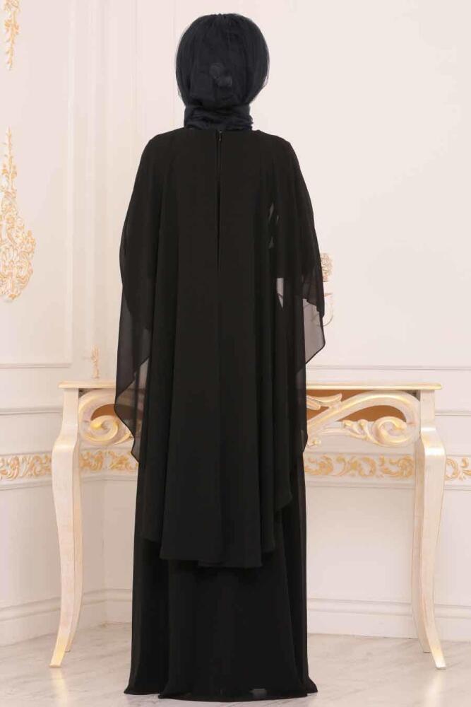 Noir - Tesettürlü Abiye Elbise - Robe de Soirée Hijab - 3829S - 2