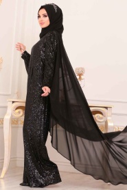 Noir - Tesettürlü Abiye Elbise - Robe de Soirée Hijab - 38870S - Thumbnail
