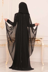Noir - Tesettürlü Abiye Elbise - Robe de Soirée Hijab - 38870S - Thumbnail