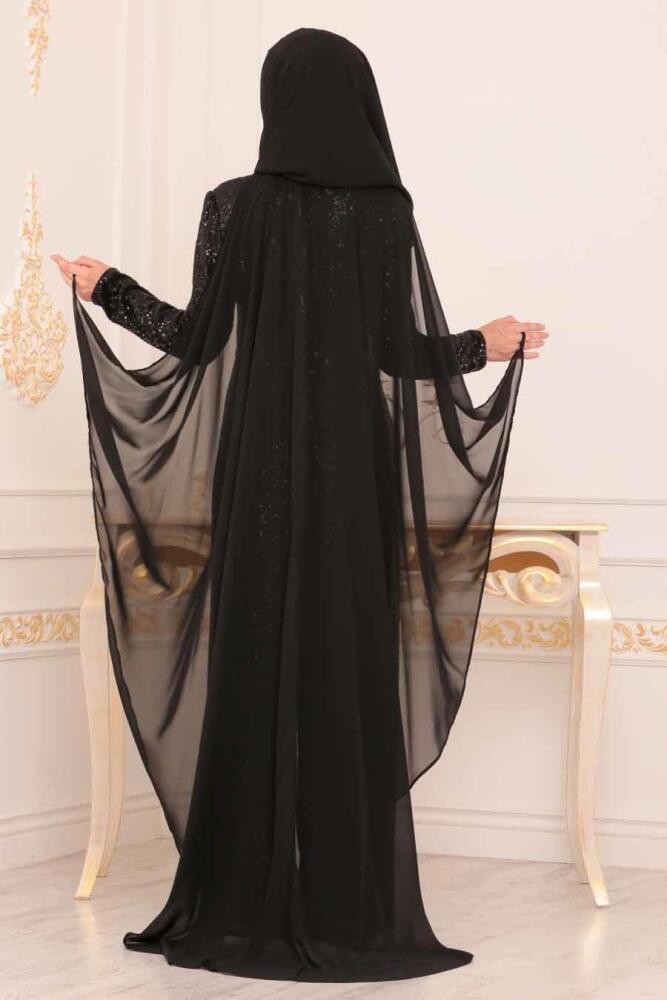 Noir - Tesettürlü Abiye Elbise - Robe de Soirée Hijab - 38870S - 3