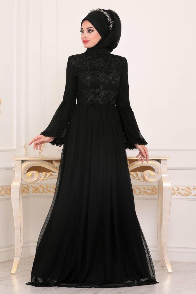 Noir - Tesettürlü Abiye Elbise - Robe de Soirée Hijab - 3908S - 2