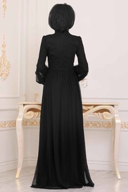 Noir - Tesettürlü Abiye Elbise - Robe de Soirée Hijab - 3908S - Thumbnail