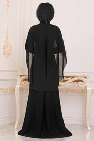 Noir - Tesettürlü Abiye Elbise - Robe de Soirée Hijab - 39170S - Thumbnail