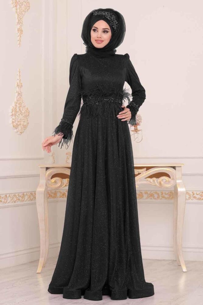 Noir - Tesettürlü Abiye Elbise - Robe de Soirée Hijab - 3934S - 1