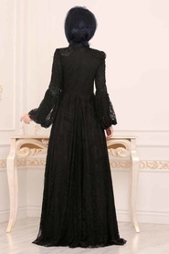 Noir - Tesettürlü Abiye Elbise - Robe de Soirée Hijab - 3939S - Thumbnail