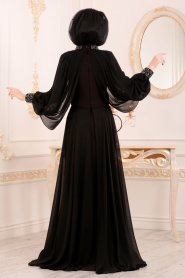 Noir-Tesettürlü Abiye Elbise -Robe de Soirée Hijab 46230S - Thumbnail