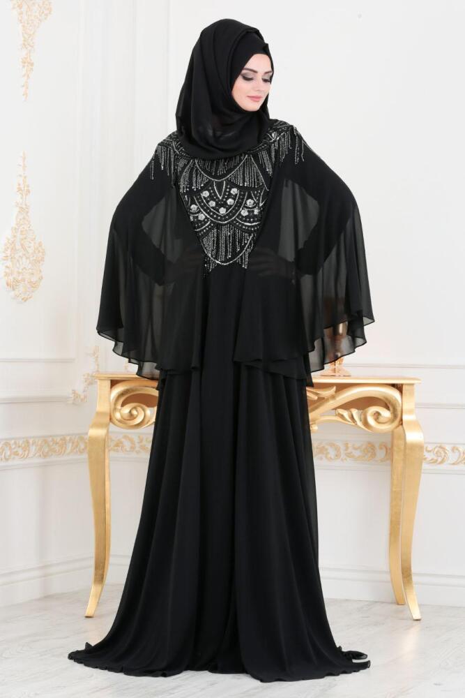 Noir - Tesettürlü Abiye Elbise - Robe de Soirée Hijab 46790S - 1