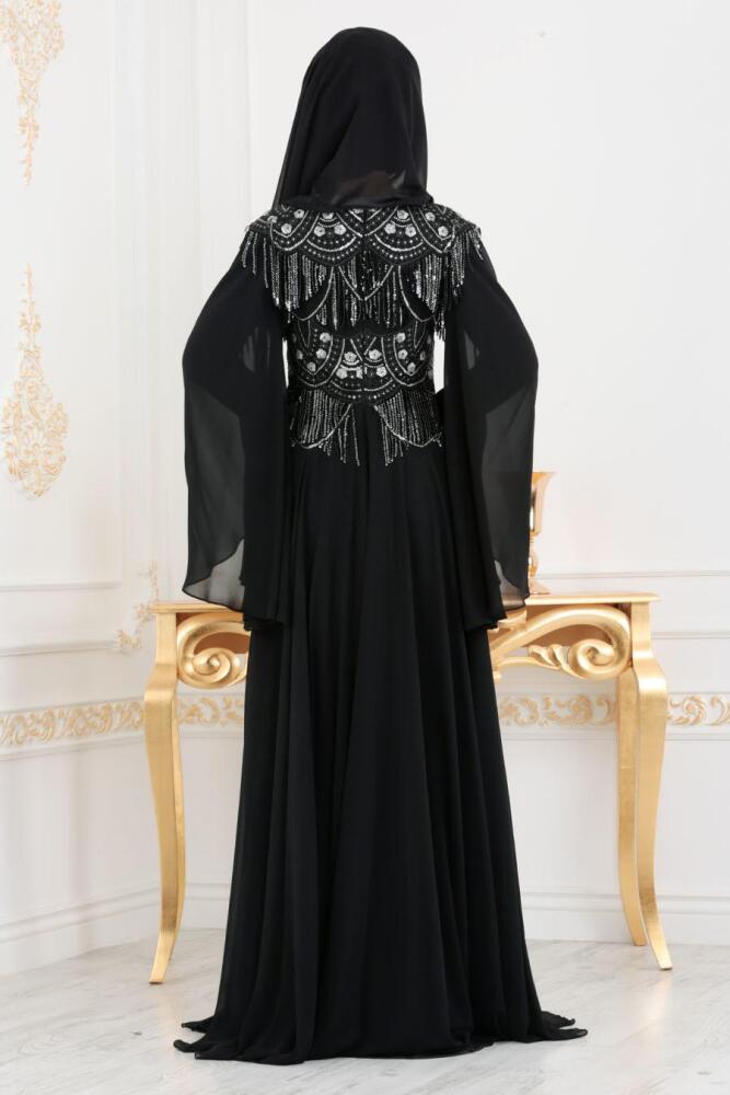Noir - Tesettürlü Abiye Elbise - Robe de Soirée Hijab 46790S - 4