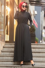 Noir - Tesettürlü Abiye Elbise - Robe de Soirée Hijab - 51182S - Thumbnail