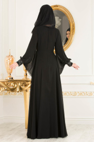 Noir - Tesettürlü Abiye Elbise - Robe de Soirée Hijab 8088S - Thumbnail