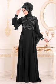 Noir - Tesettürlü Abiye Elbise - Robe de Soirée Hijab 8088S - Thumbnail