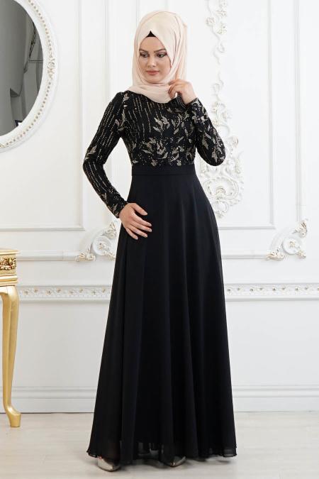 Noir - Tesettürlü Abiye Elbise - Robe de Soirée Hijab 82220S - 2
