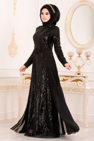 Noir-Tesettürlü Abiye Elbise - Robe de Soirée Hijab 83840S - Thumbnail