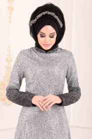 Noir-Tesettürlü Abiye Elbise - Robe de Soirée Hijab 8508S - Thumbnail