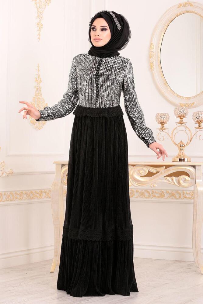 Noir-Tesettürlü Abiye Elbise - Robe de Soirée Hijab 8532S - 2